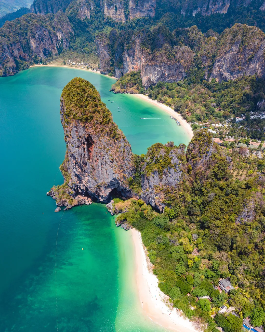 Aerial view of Railay Beach in Krabi, a Phuket superyacht charter anchorage